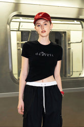 Gem Crystal Logo Embellished Cropped T-Shirt